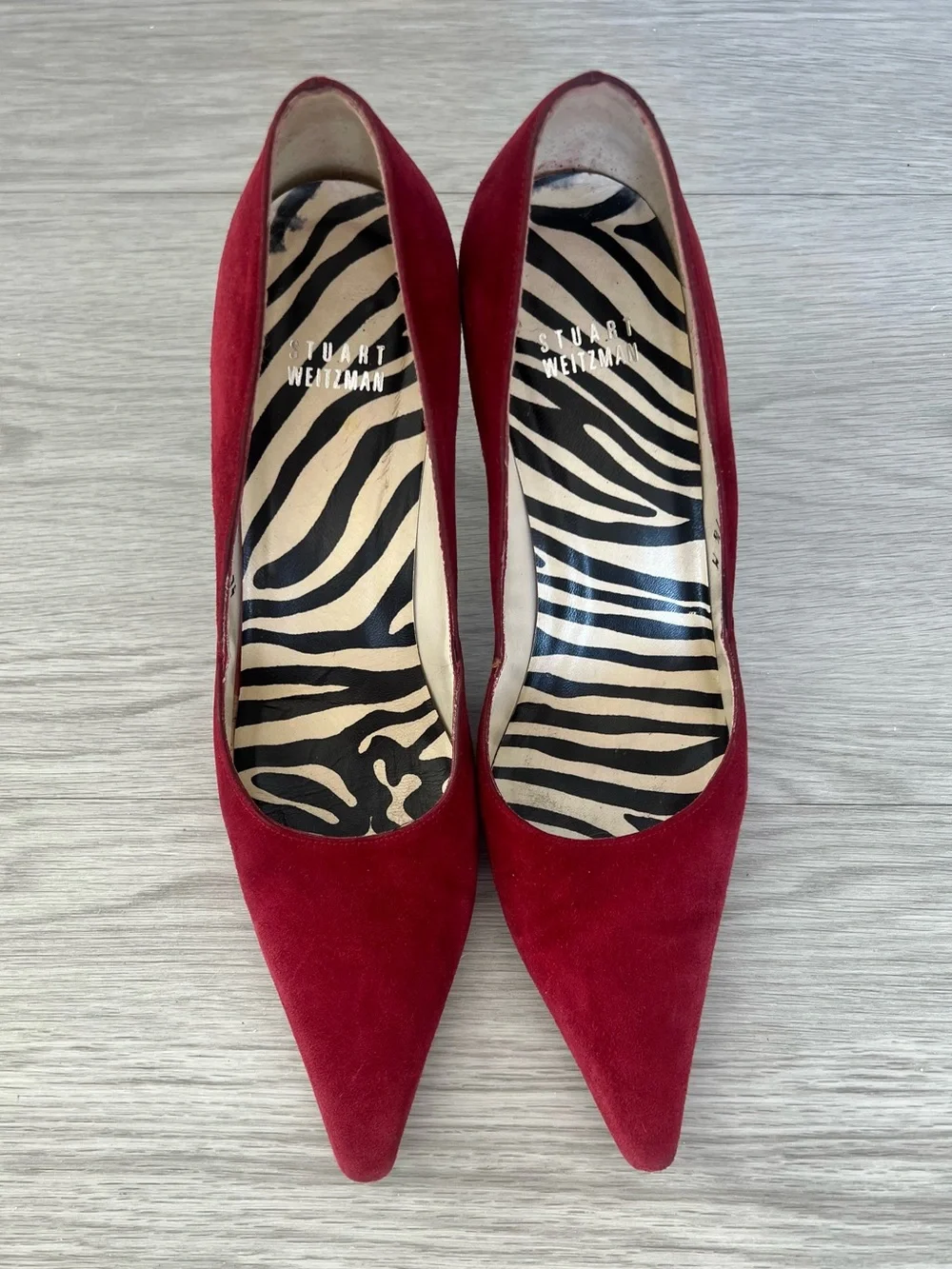 STUART WEITZMAN Burgundy-Red Suede Pointed-Toe Heels - Picture 7 of 7